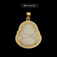 Image 1 of 10 K Lucky Buddha Pendant (Fully Iced) White
