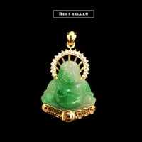 Image 1 of 10 K Happiness Buddha Pendant With Crystal Halo (Partially Iced)