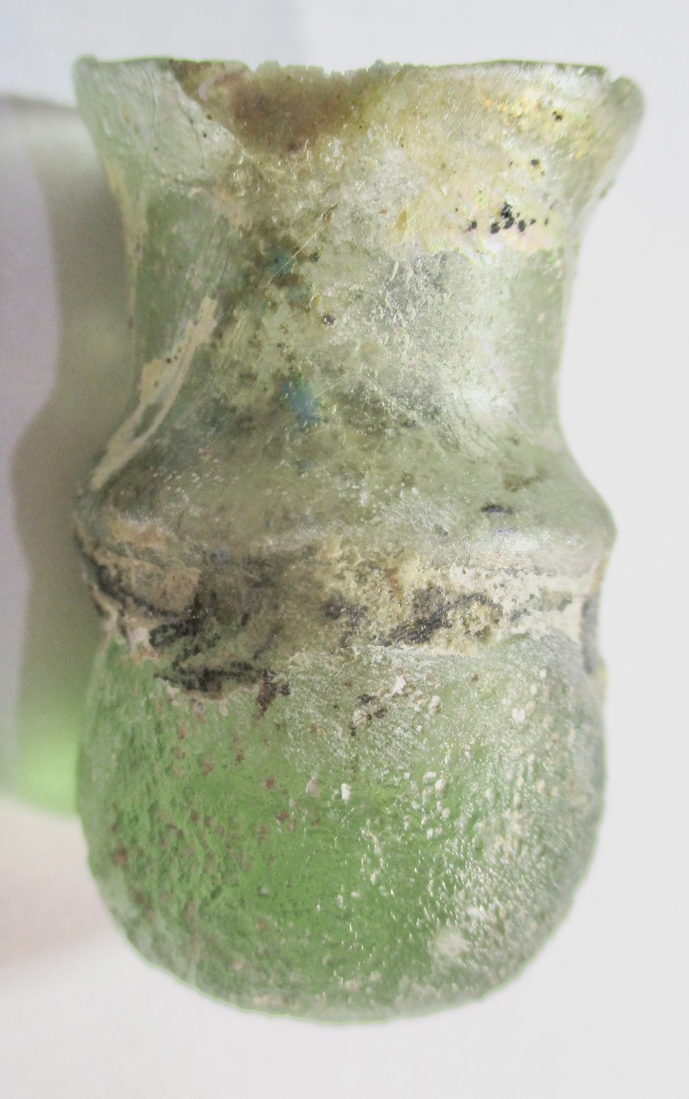 ROMAN MINIATURE GLASS/VIAL 2 1/2 INCHES TALL LOVELY PATINA TRANSLUCENT GLASS