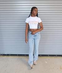 Image 1 of First Clue Slogan Crop Top 