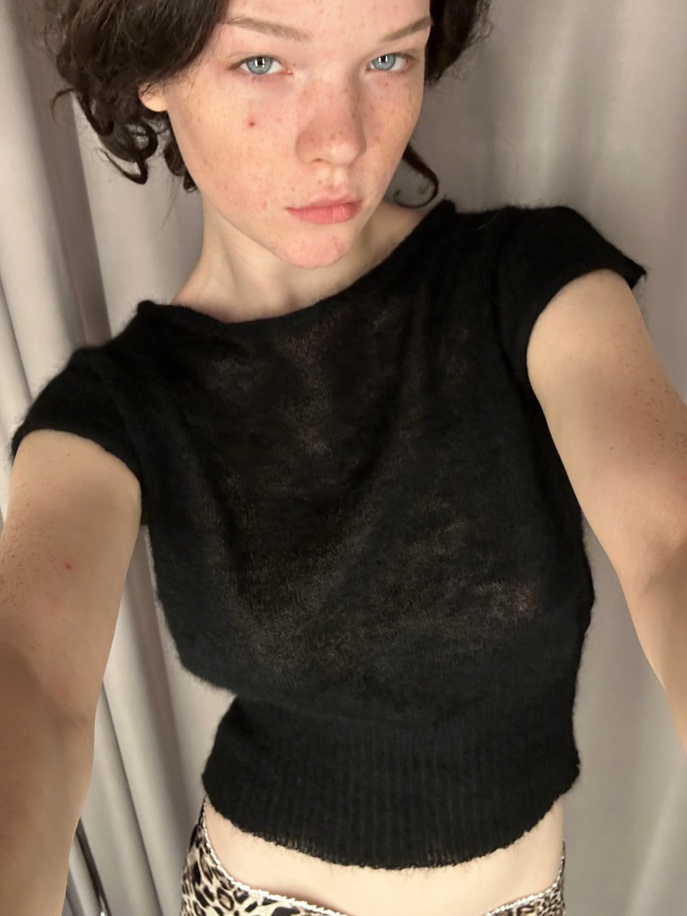 Black loose fit boat neck knitted mohair top LUNA