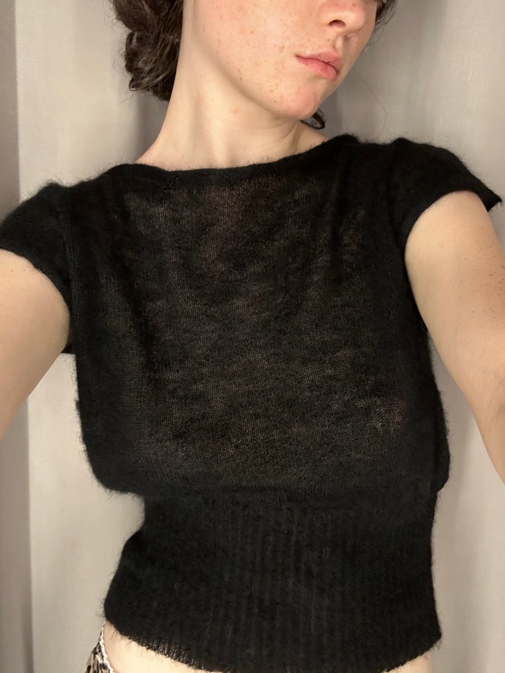 Black loose fit boat neck knitted mohair top LUNA