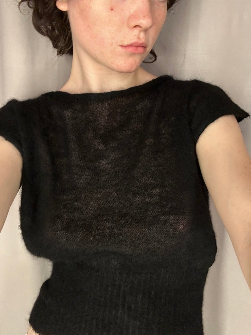 Black loose fit boat neck knitted mohair top LUNA