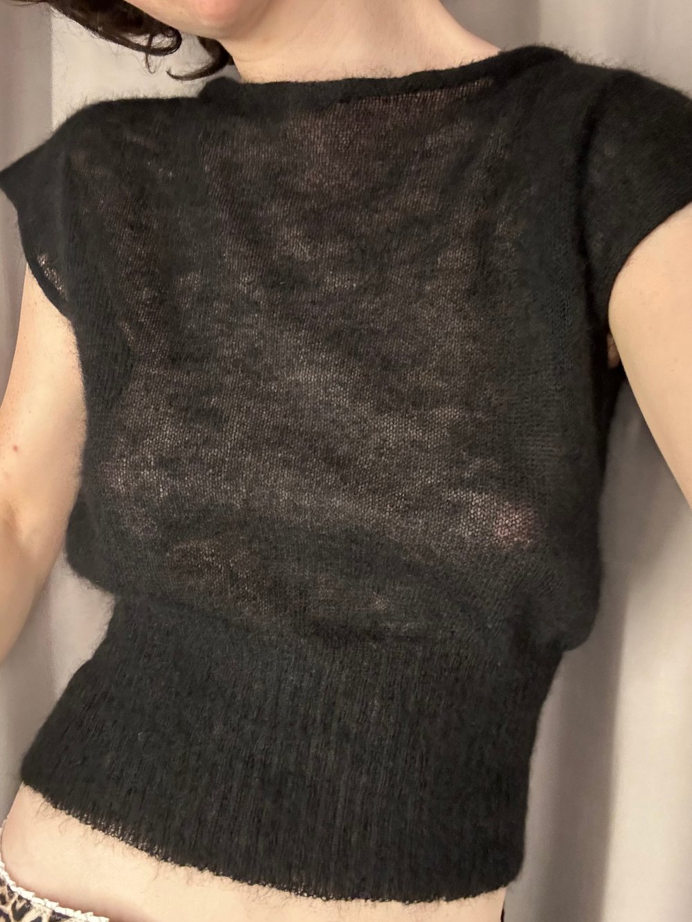 Black loose fit boat neck knitted mohair top LUNA