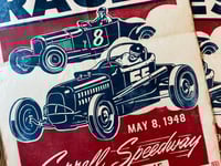 Image 2 of Carrell Speedway Hot Rod Races Linocut Print FREE SHIPPING
