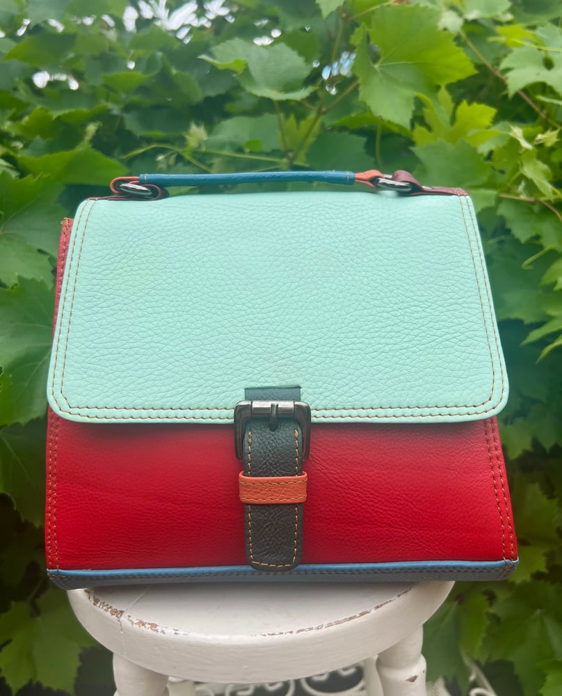 Image of Harlequin Collection - Recycled Leather/Fur Classic Handbag. #6E