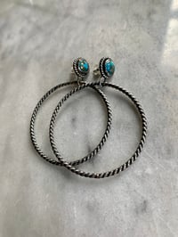 Image 1 of Copper Turquoise Hanging Hoops