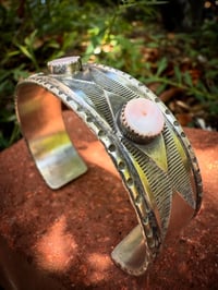 Image 5 of WL&A Handmade Ingot Old Style Triple Pink Opal Snake Eyes Cuff - Size 7" to 7.5" 