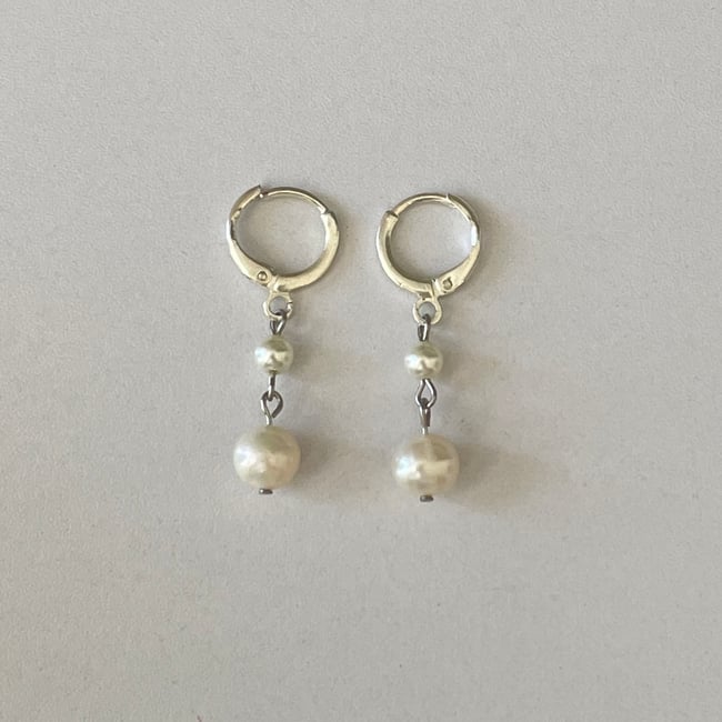 double pearl huggie hoop earrings