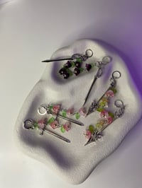 Image 1 of Sword flowers dangle earrings, fantasy sword earrings