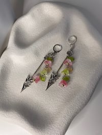 Image 4 of Sword flowers dangle earrings, fantasy sword earrings