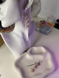 Image 7 of Sword flowers dangle earrings, fantasy sword earrings