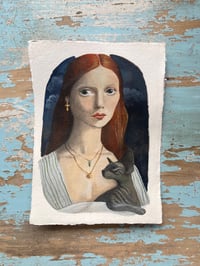 Redhead and Devon Rex Cat Original Art