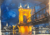 Image of Giclee Print of John A. Roebling Suspension Bridge watercolor painting