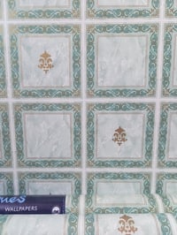 Image 1 of 1990s Vintage Holmes Wallpaper Rolls - Retro Cottagecore 80s Tile Green Gold - (Set of 2)