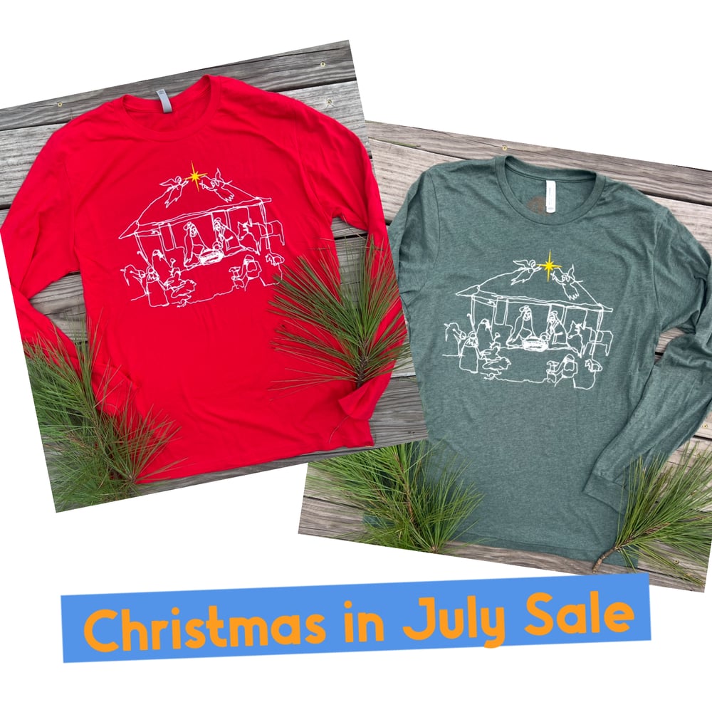 Image of Adult Nativity Long Sleeve Tees- Christmas in July Sale