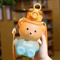 Image 1 of Kawaii Bear Water Bottle with Straw