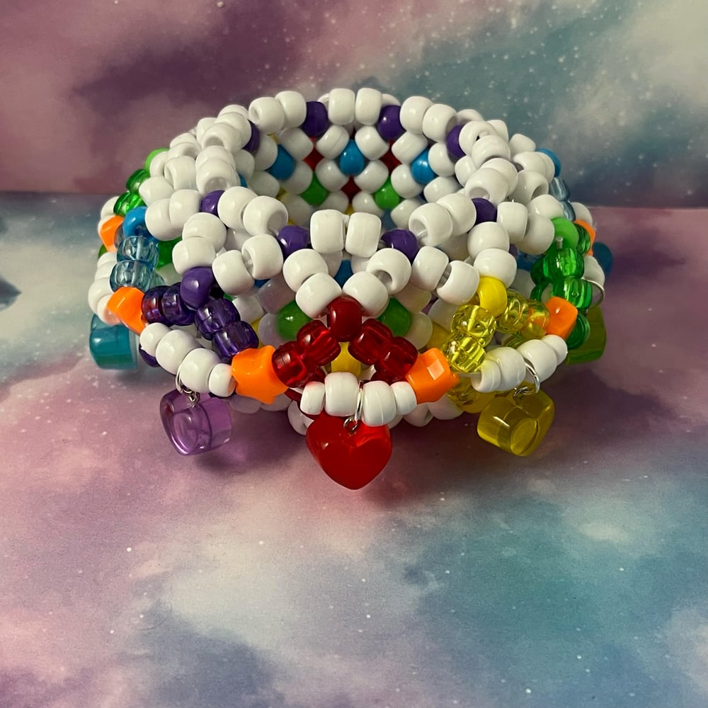 Image of Rainbow Brite Inspired Heart Cage Kandi Cuff Bracelet