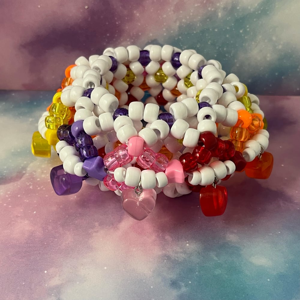 Image of Colorful Heart Cage Kandi Cuff Bracelet