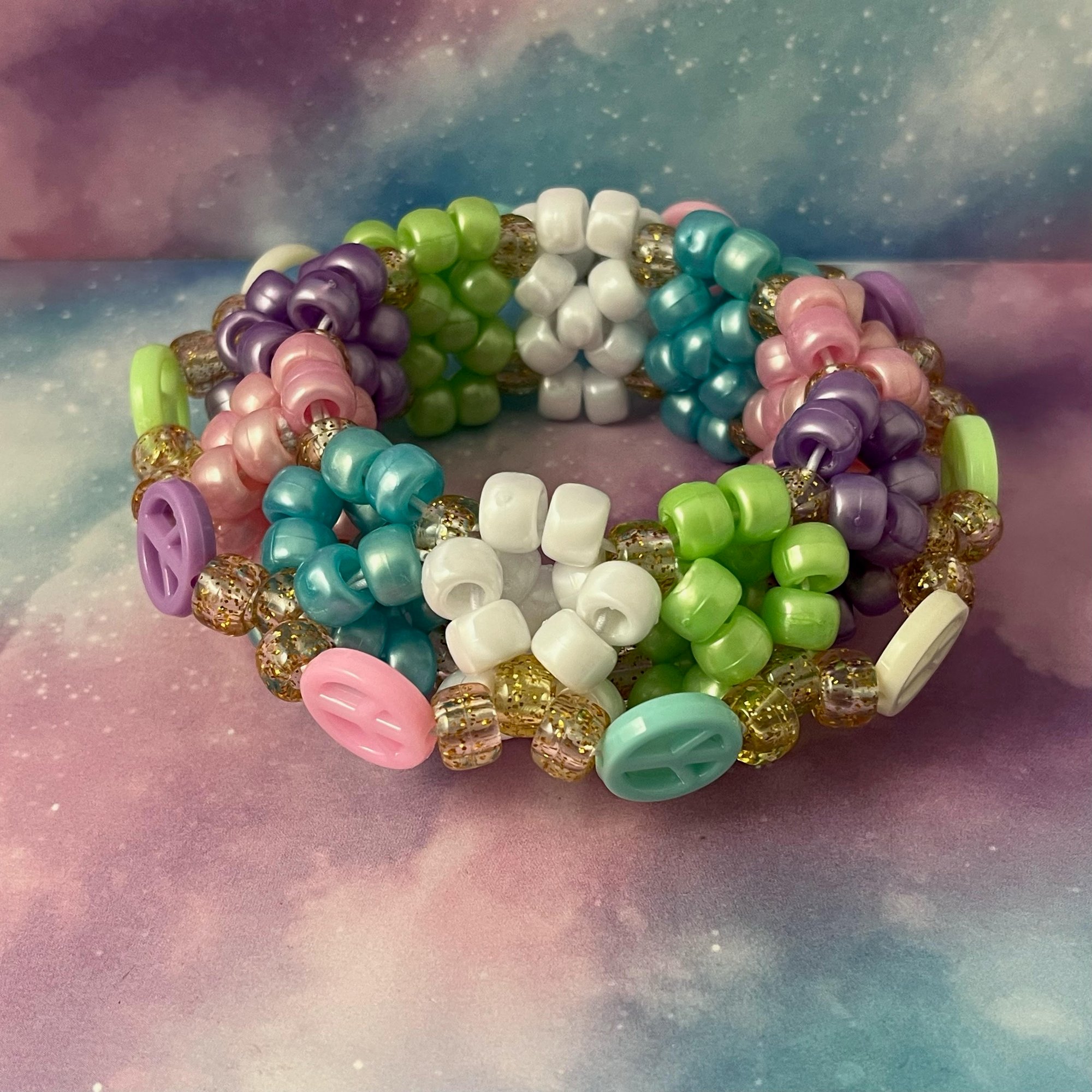 Sparkle Pastel Peace UFO Kandi Cuff Bracelet - Main Image