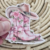 Image 1 of Boots with bow vinyl sticker, cowboy boots, coquette sticker