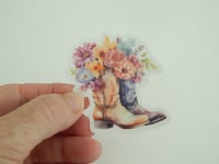 Image 1 of Boho boots clear wildflower sticker vinyl sticker, cowboy boots stickers