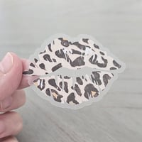 Image 1 of Leopard print clear lip sticker, laptop decal, water bottle sticker
