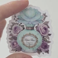 Image 1 of Floral perfume bottle, laptop sticker, clear sticker, purple flowers