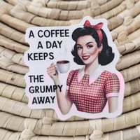 Image 2 of A coffee a day kepps the grumpy away retro sticker, adult humor sticker, laptop decal