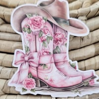 Image 2 of Boots with bow vinyl sticker, cowboy boots, coquette sticker