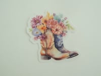 Image 2 of Boho boots clear wildflower sticker vinyl sticker, cowboy boots stickers