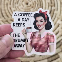 Image 3 of A coffee a day kepps the grumpy away retro sticker, adult humor sticker, laptop decal