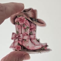 Image 3 of Boots with bow vinyl sticker, cowboy boots, coquette sticker