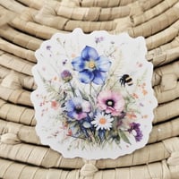 Image 2 of Flower sticker with bee, floral decal, laptop sticker, clear sticker