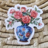Image 1 of Floral vase sticker, clear decal for water bottle, chinoiserie sticker