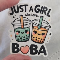Image 2 of Just a girl who loves boba sticker, laptop decal, food sticker