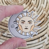 Image 1 of Boho sun and moon sticker, sticker for water bottle, water resistant sticker