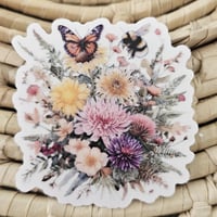 Image 2 of Flower sticker with butterfly and bee, floral decal, laptop sticker, clear sticker