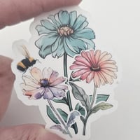 Image 1 of Flower sticker with bee, floral decal, laptop sticker