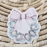 Image 2 of Clear oyster shell wreath sticker with bow, beach decal, summer sticker
