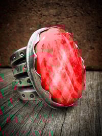 Image 1 of WL&A Handmade Heavy Ingot Red Sponge Coral Ring - Size 15