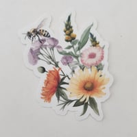 Image 1 of Flower sticker with bee, floral decal, laptop sticker-e628efe4