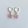glass pink star silver huggie hoop earrings