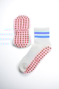 Image 1 of Retro all star pilates socks / Grip Sock/ Blue stripes / Sticky Grips / Luvrgirl / Red stars 