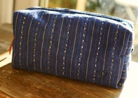 Image 1 of Men's Toiletry Bag – Navy Blue Vintage Fabric Boxy Zipper Pouch