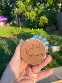 Image 5 of 9 oz Blue and Brown Travel Mug