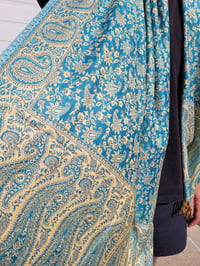 Image 3 of TEAL & GOLD Paisley Pashmina - Beautifully Soft | Scarf | Wrap | Bohemian |