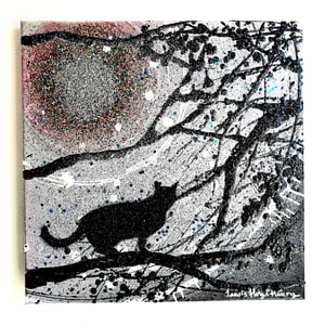 Image of Silver Multicoloured Glitter Moon Silhouette cat