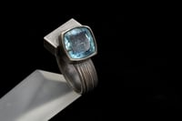 Image 2 of Aquamarine Ring with Cube in Oxidised Silver