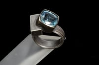 Image 1 of Aquamarine Ring with Cube in Oxidised Silver